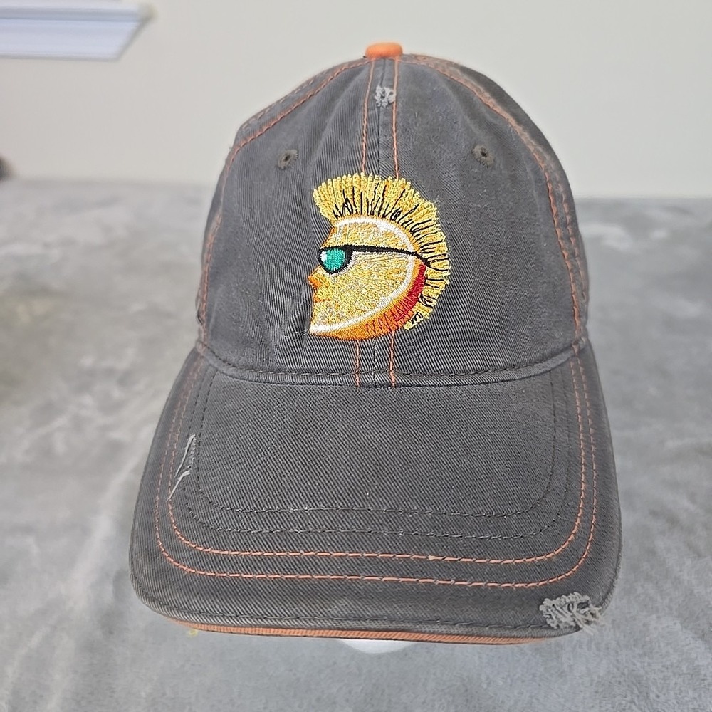 Shock Top Hat Mens Adjustable Gray Orange Slice Logo Distressed Strapback Casual